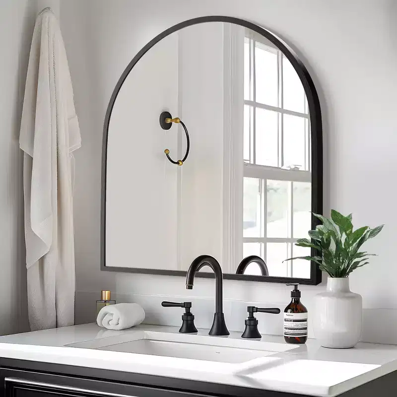 Arched Metal Framed Wall Mirror for Bathroom Vanity, 28