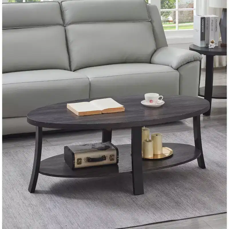 Anze Contemporary Oval Wood Shelf Coffee Table