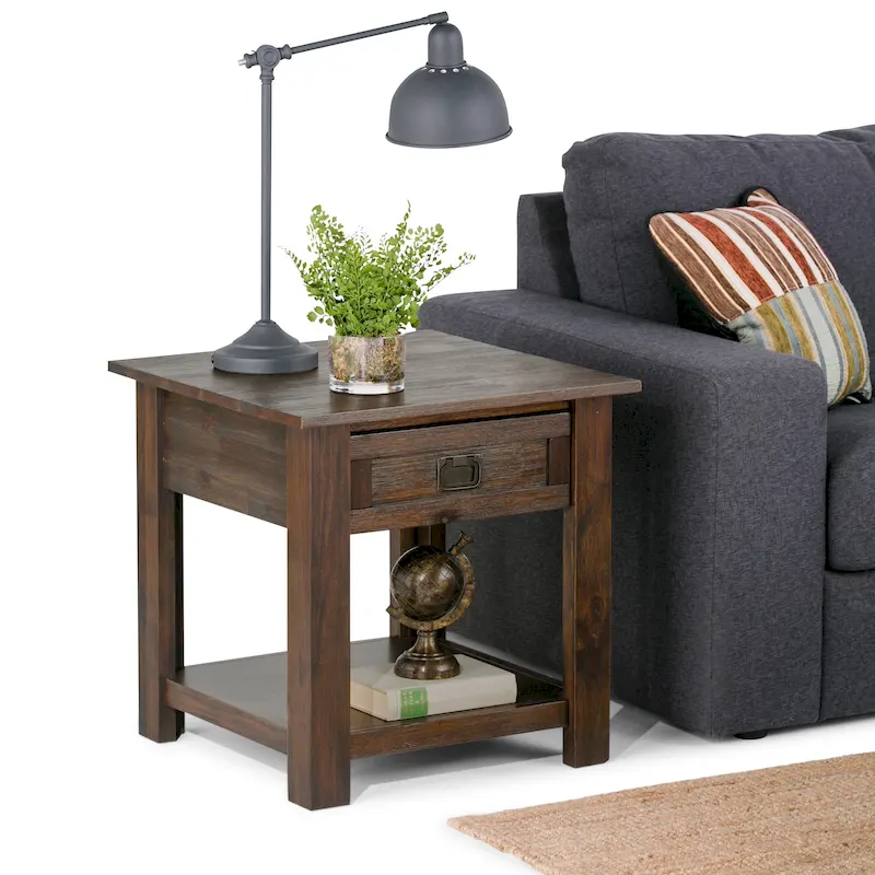 Solid Acacia Wood 22-Inch Square Rustic-Style Side Table / Coffee Table — 22