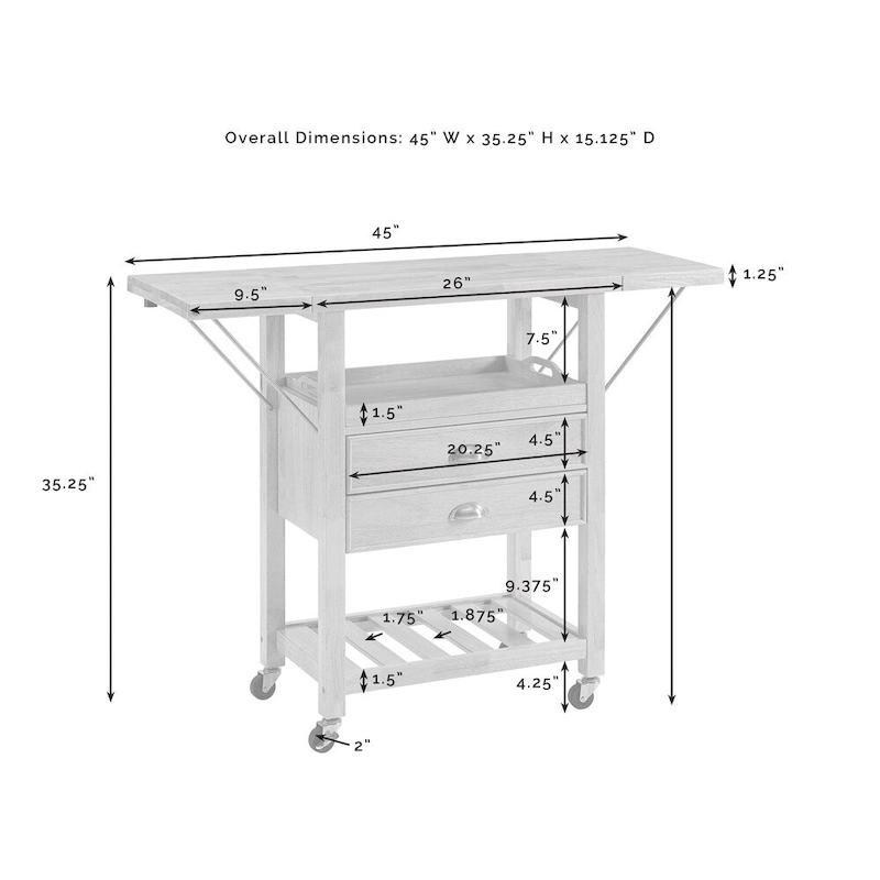Crosley Bristol Double Drop Leaf Kitchen Cart Natural - 15.13d x 45w x 35.25h