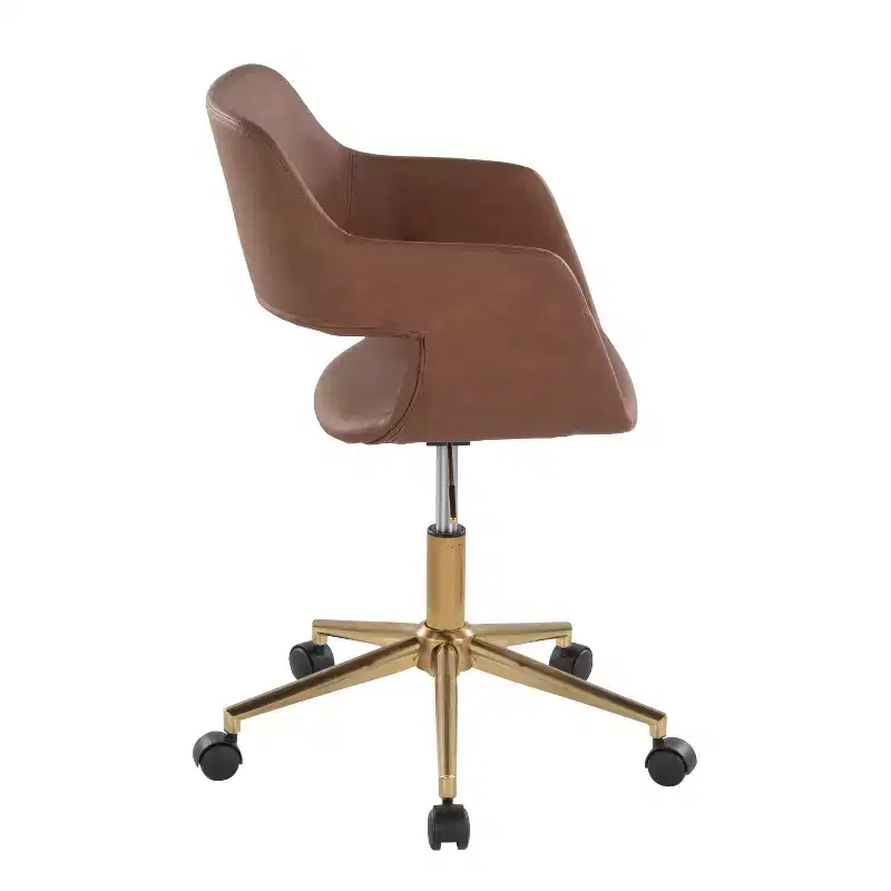 Task Chair, Gold/Brown Faux Leather with Adjustable Height & Swivel