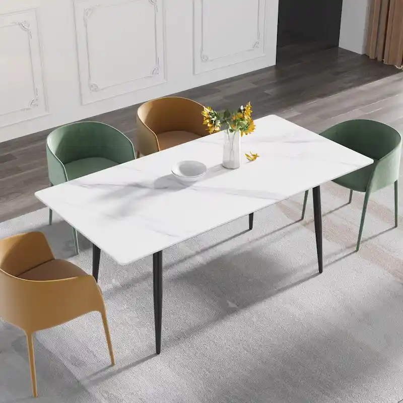 79 Mid-Century Rectangle Marble Dining Table Set for 6-8