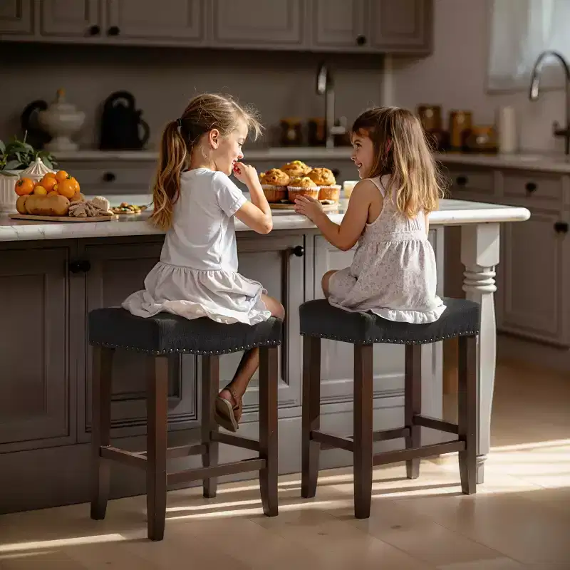 Subrtex 24 Backless Bar Stools Modern Counter Stool Chairs Wooden Kitchen Island Stools