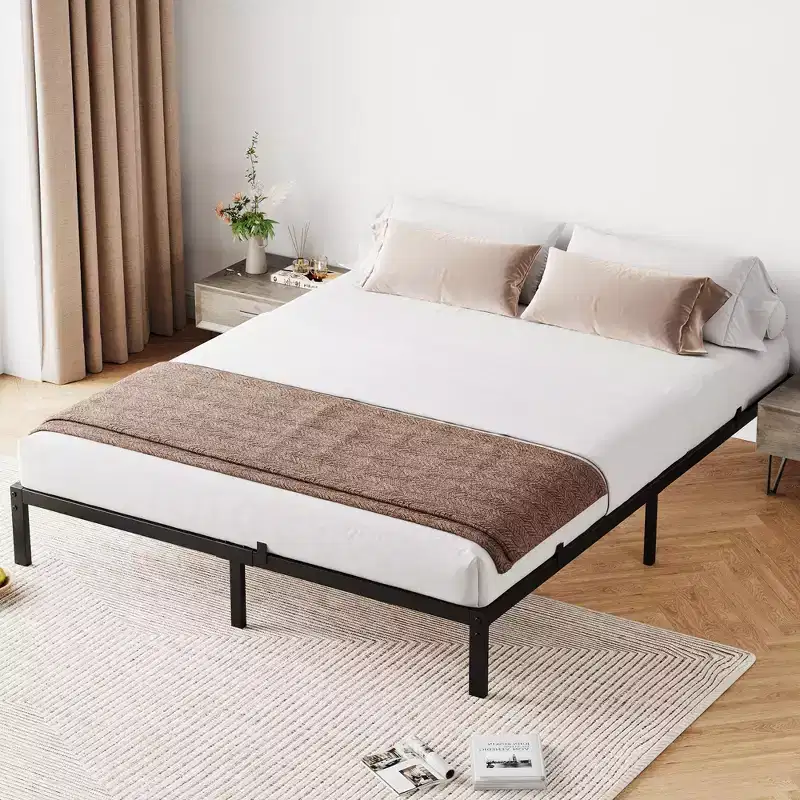 Heavy Duty Platform Metal Bed Frame, No Box Spring Needed, Metal Slats, Under Bed Storage, Black