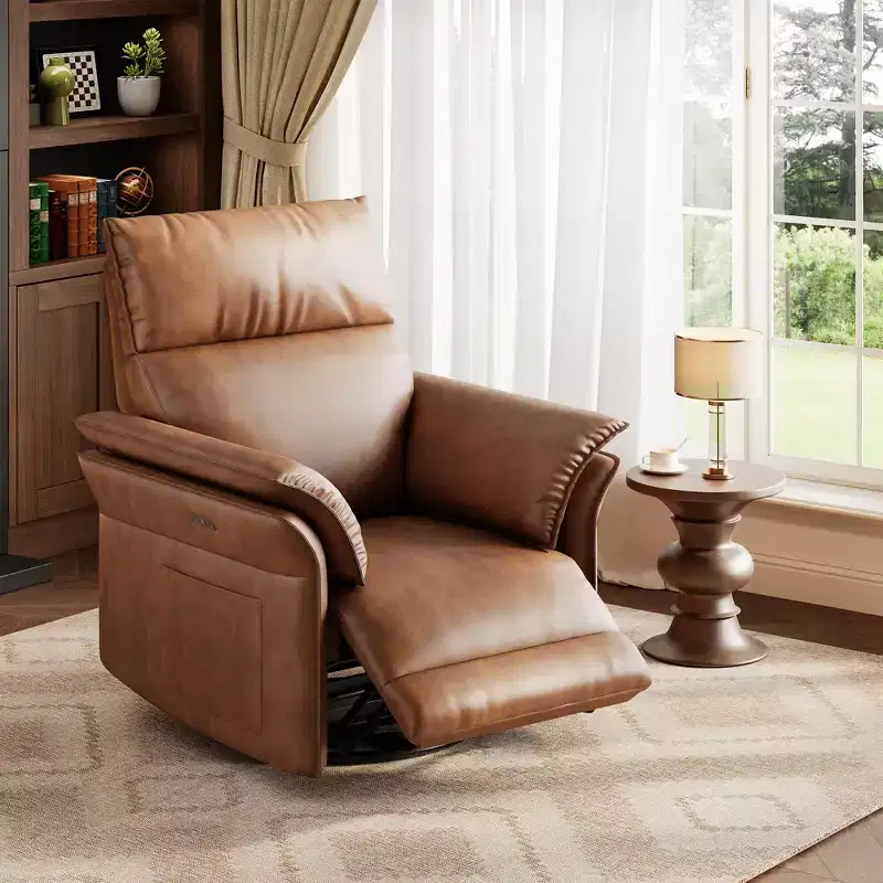 PU Leather Recliner Chair for Living Room - 270 Swivel Rocking Glider, Adjustable Recline, Double-Layer Armrests, Comfortable Single Large Sofa