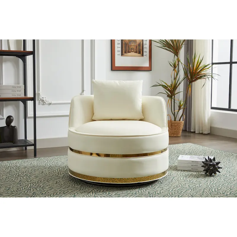 Swivel Chair, 360 Swivel Accent Chair, Faux Leather Barrel Chair Club Chair, Padded Single Chair