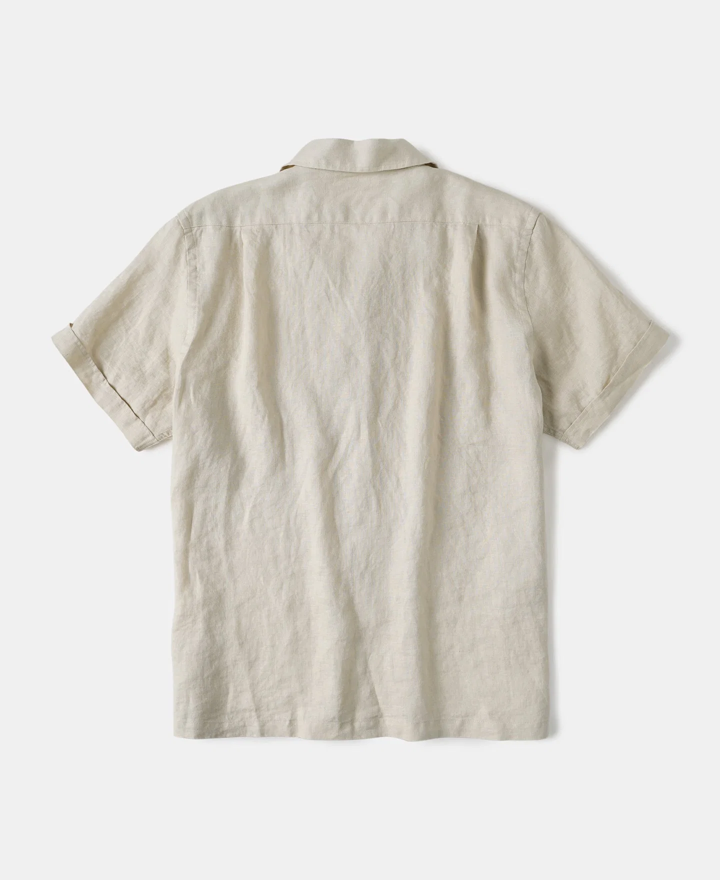 1950s Italian Collar Linen Short Sleeve Shirt - Beige
