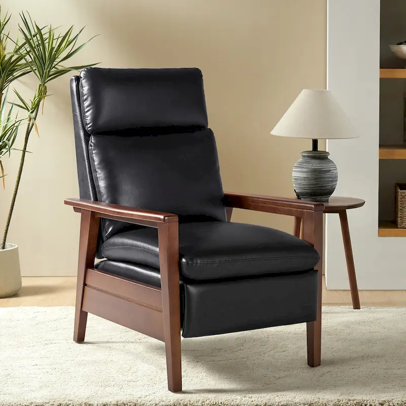 Patrick Mid-century Vegan Leather Solid Wood Recliner by HULALA HOME
