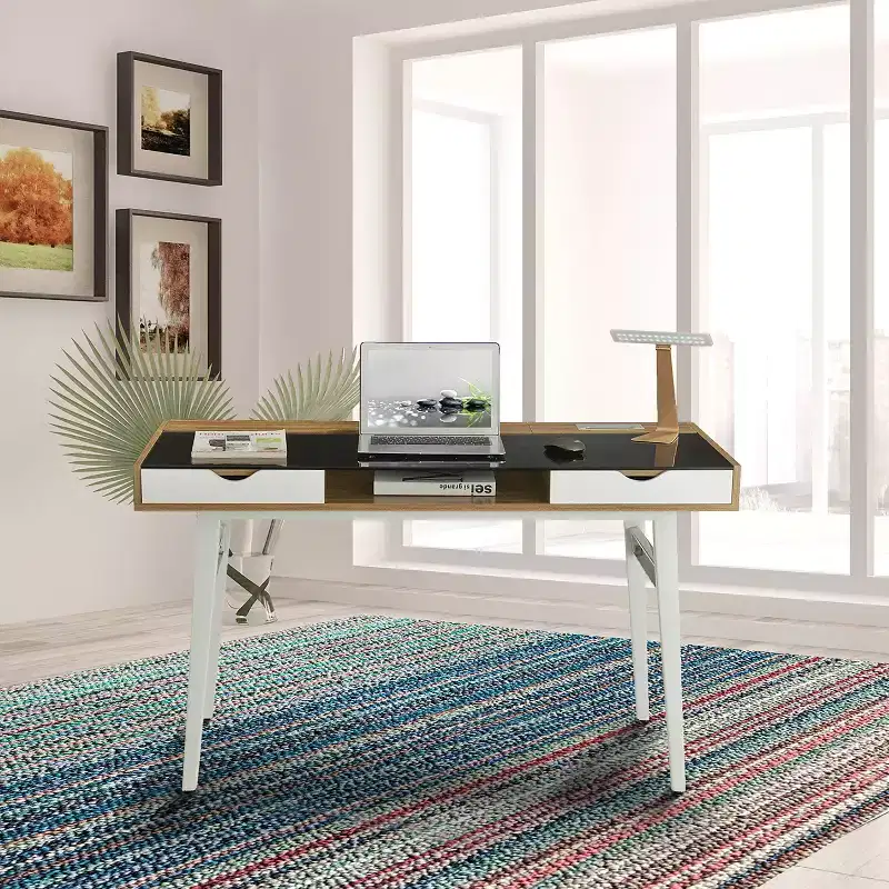 Compact Computer Desk with Multiple Storage Walnut, Modern Office Furniture with Cable Management