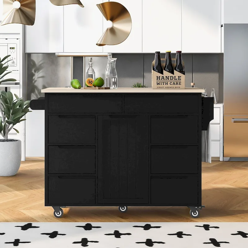 8 Drawer Rubber Wood Kitchen Island