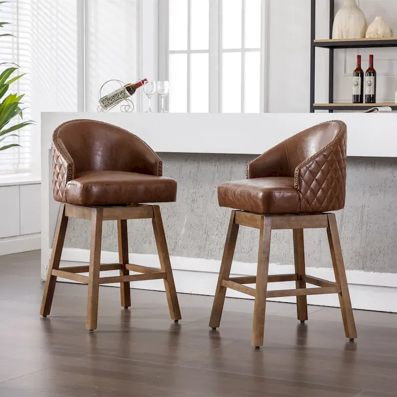 360 Degree Swivel Counter Height Bar Stools with Footrest Set of 2
