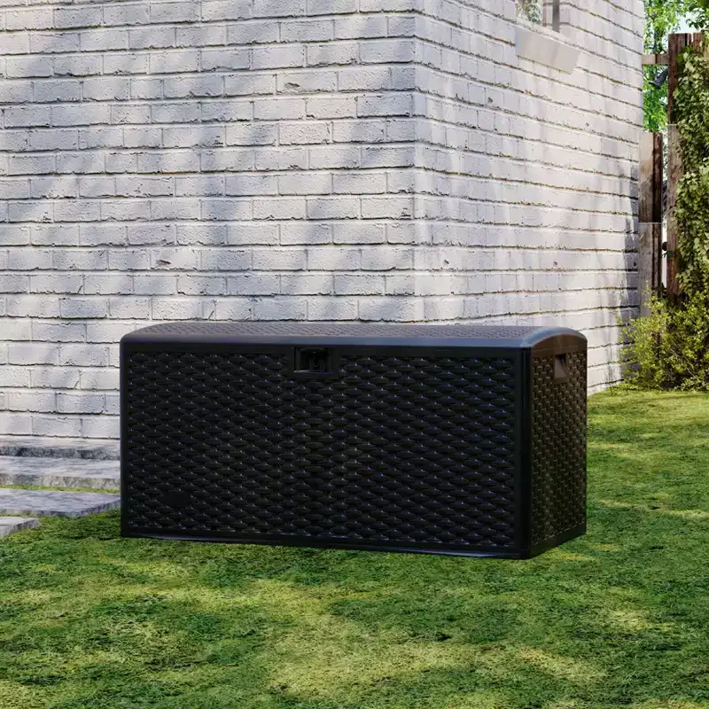 99 Gallon HDPE Outdoor Storage Deck Box with Straps, Waterproof Garden Tools Storage Bin for Patio, Lawn, Pool & Garage