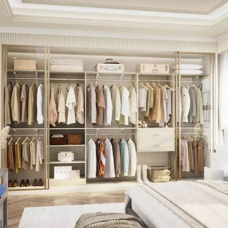 Freestanding Closet System with 8 Hannging Rods and Drawers, Hanging Closet Organizer with 10 Shelves