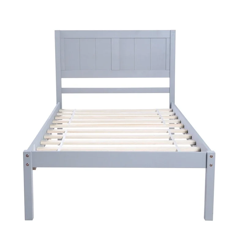 Twin Size Wood Platform Bed Frame, No Box Spring Needed, Solid Wood Slats, Bedroom Furniture
