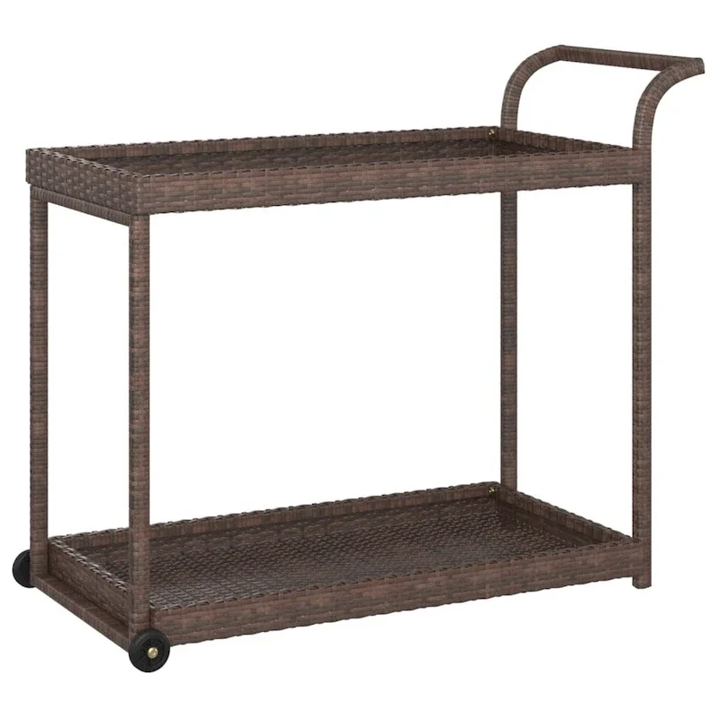 vidaXL Outdoor Bar Cart 2-Tier Serving Cart Rolling Utility Cart PE Rattan - 39.4 x 17.7 x 32.7