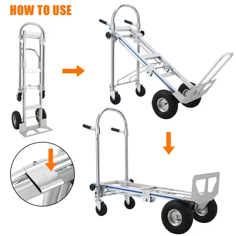 Hand Truck Dolly Foldable, 770 Lbs Capacity Folding Dolly Cart with Wheels, Convertible Hand Trucks Heavy Duty with Sliding Frame for Transport