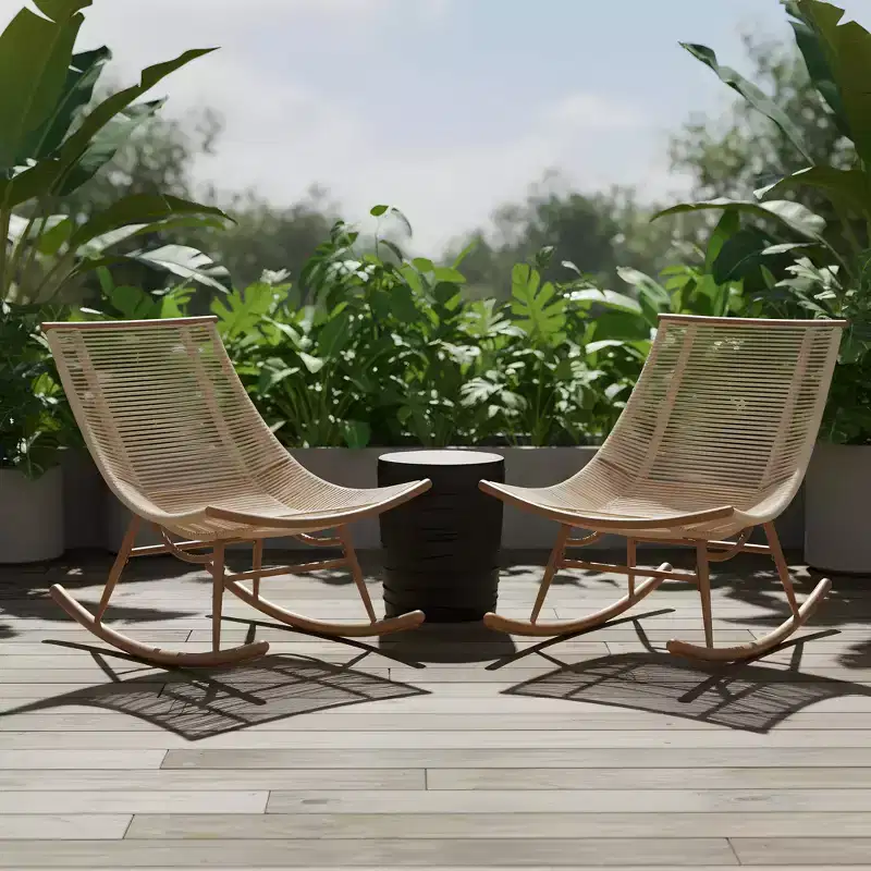 Christopher Knight Home Vijay Farmhouse 3 Piece Patio Dining Set with Lightweight Concrete Table and Iron Rocking Chairs