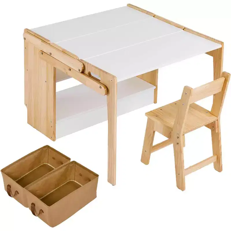 Craft Play Desk with 2 Storage Box, Folding Table and Chair Furniture Set, Adjustable Table for School and Home
