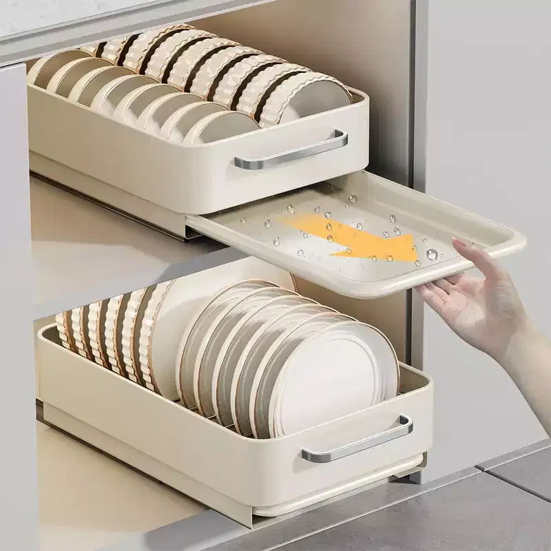 Dish Drying Rack, Pull Out Cabinet Drawer for Kitchen, Metal Slide Out Dish and Bowl Drying Rack Holder Shelf for Bathroom Living Room