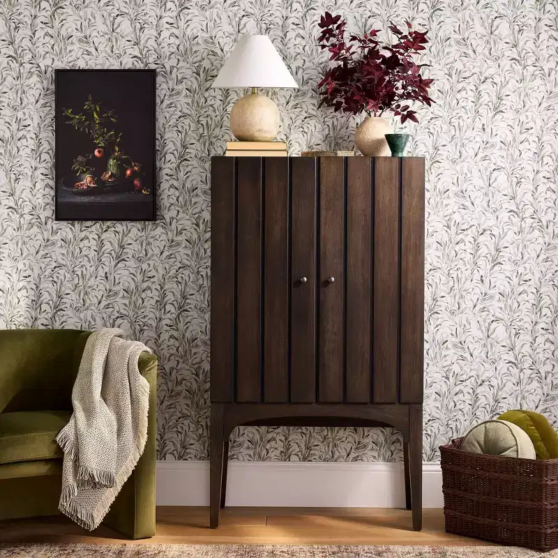 Arched Fluted Cabinet, Dark Brown, 2 Doors with 2 Interior Shelves