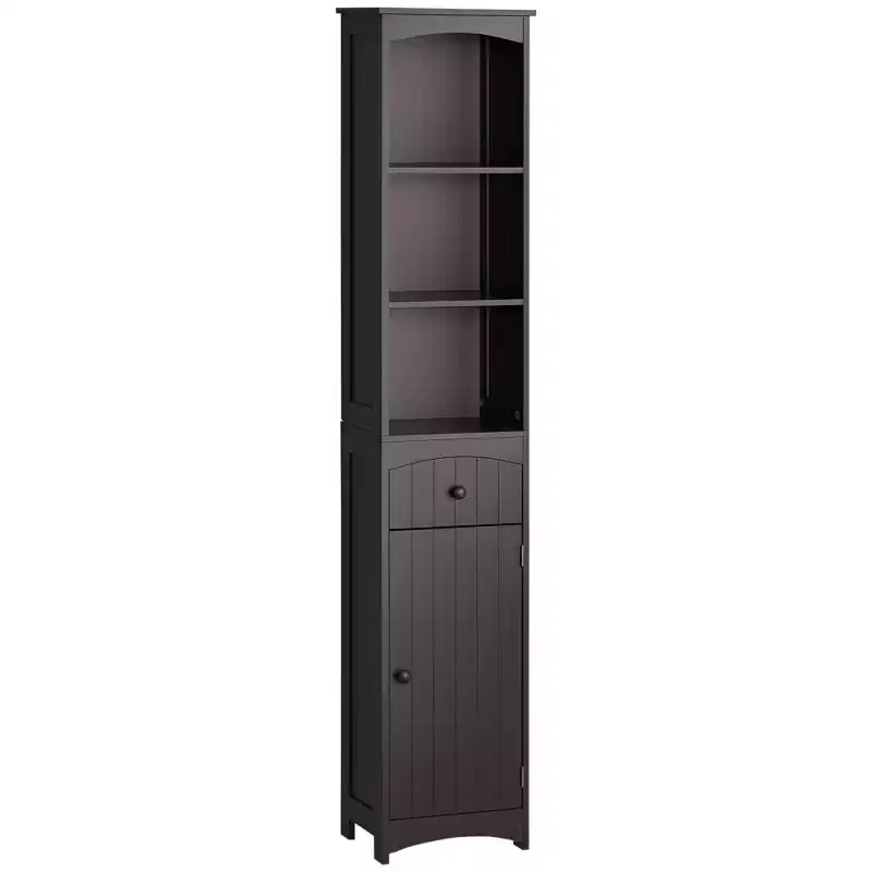 HOMCOM Bathroom Storage Cabinet, Free Standing Bath Storage Unit, Tall Linen Tower with 3-Tier Shelves and Drawer