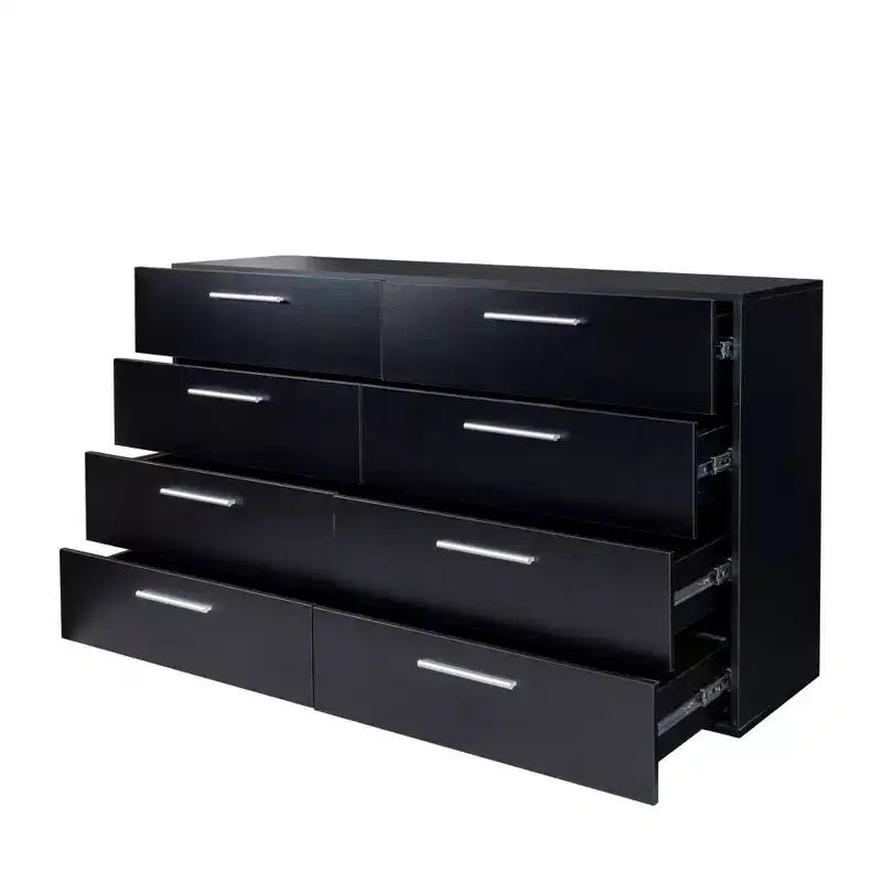 8-Drawer Black Particle Board 55.12in. W Chest of Drawers
