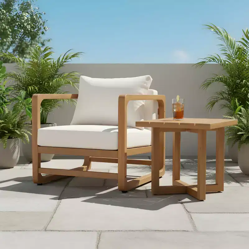 Christopher Knight Home Noelia Patio 2 Piece Acacia Wood Oversized Seating Set with Cushion and Slatted Table
