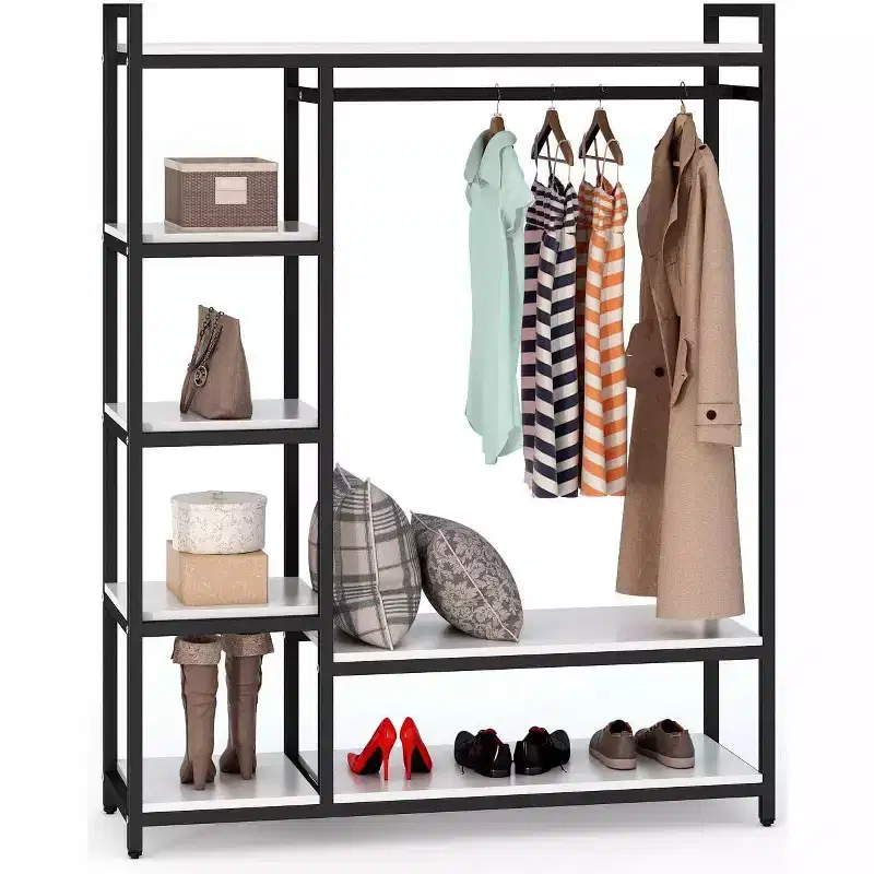 Lantine Heavy Duty Grament Rack with Wood Shelves