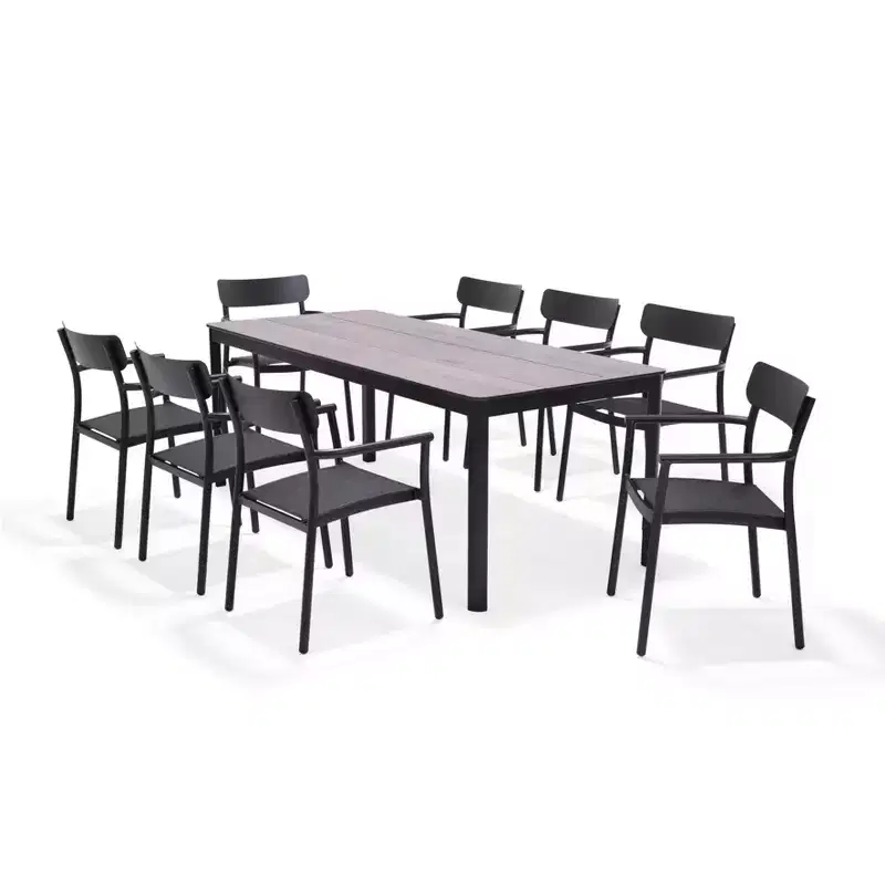 Amazonia Axe 9pc Aluminum Rectangular Patio Dining Set Black