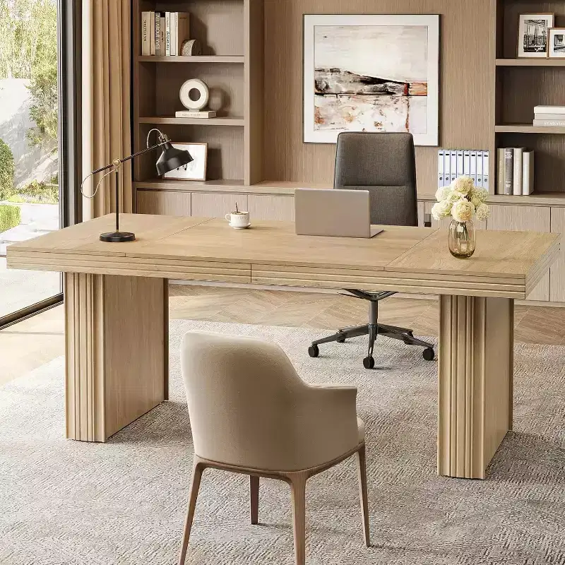 63 Executive Desk, Office Computer Desk with Heavy-Duty Legs and Thickened Desktop, Large Writing Workstation Study Table for Office