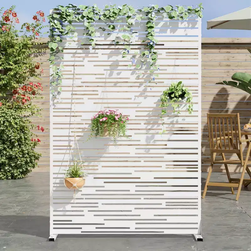 MAYEERTY Light and Shadow Type White Metal Screens Outdoor and Indoor Divider with Free Standing Decorative Privacy Screen for Balcony
