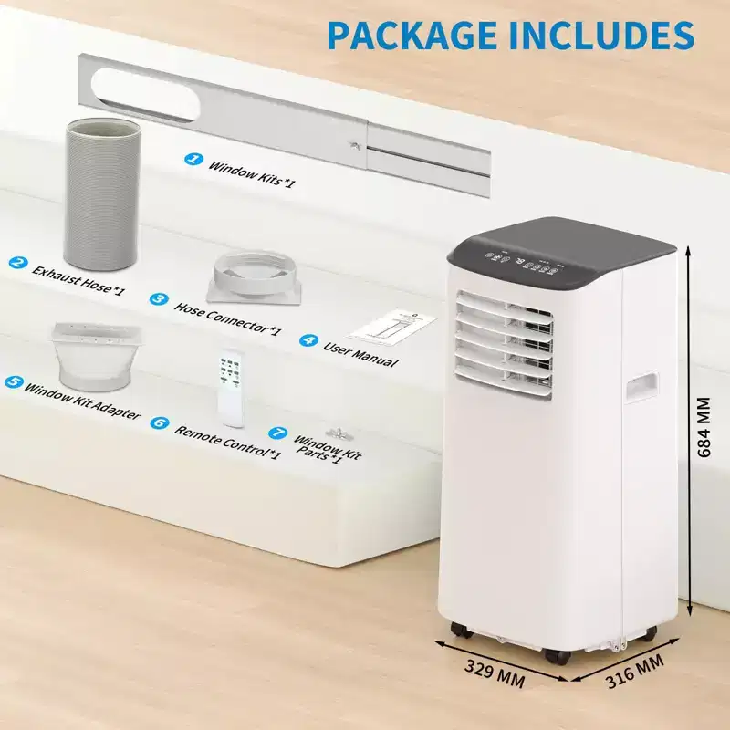 Portable Air Conditioner, 8000 BTU Quiet Cooling with Remote, Ventless Design & Auto Evaporation, for Large Room, Stand Up AC Unit.