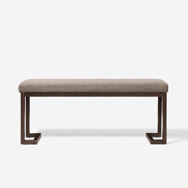 Boucle Upholstered Accent Bench – Grey / Beige, Metal Frame, Contemporary Style, Single