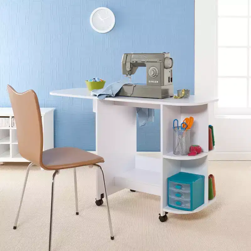 Expandable Rolling Sewing Table / Craft Station - White