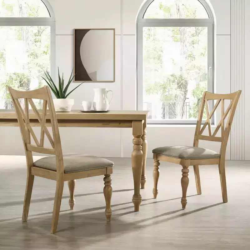 Roundhill Furniture Verta Solid Wood Cross-back Dining Chairs, Set of 2, Light Oak Finish