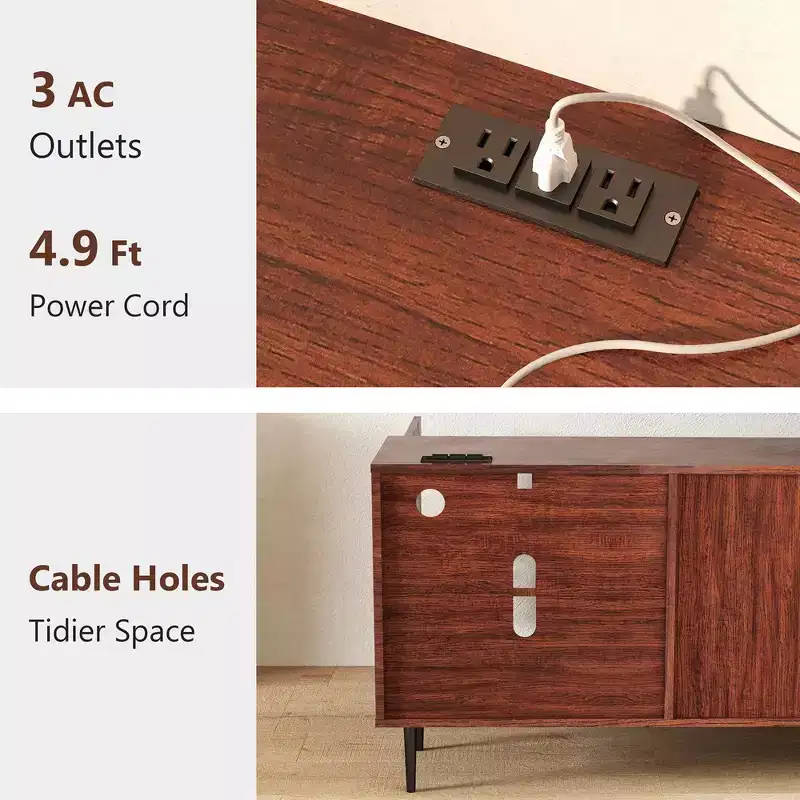 Skyzoo TV Stand with Swivel Mount & Power Outlet for 50/55/65 inches TV for Living Room, Height Adjustable, Walnut