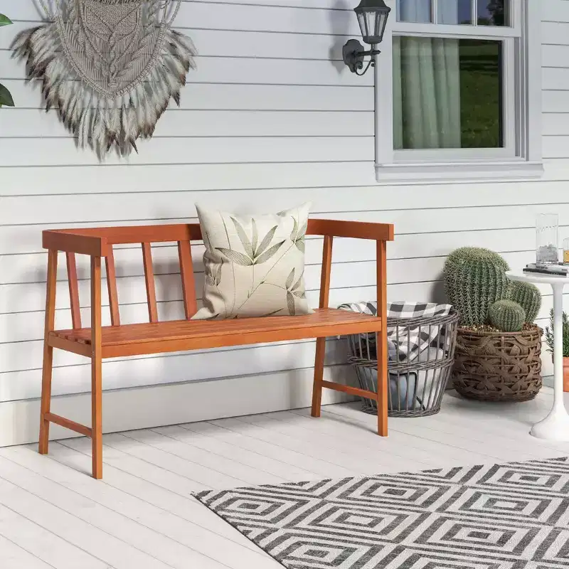 Costway Patio Eucalyptus Wood Bench 2-Person Slatted Seat Backrest 800 Lbs Natural