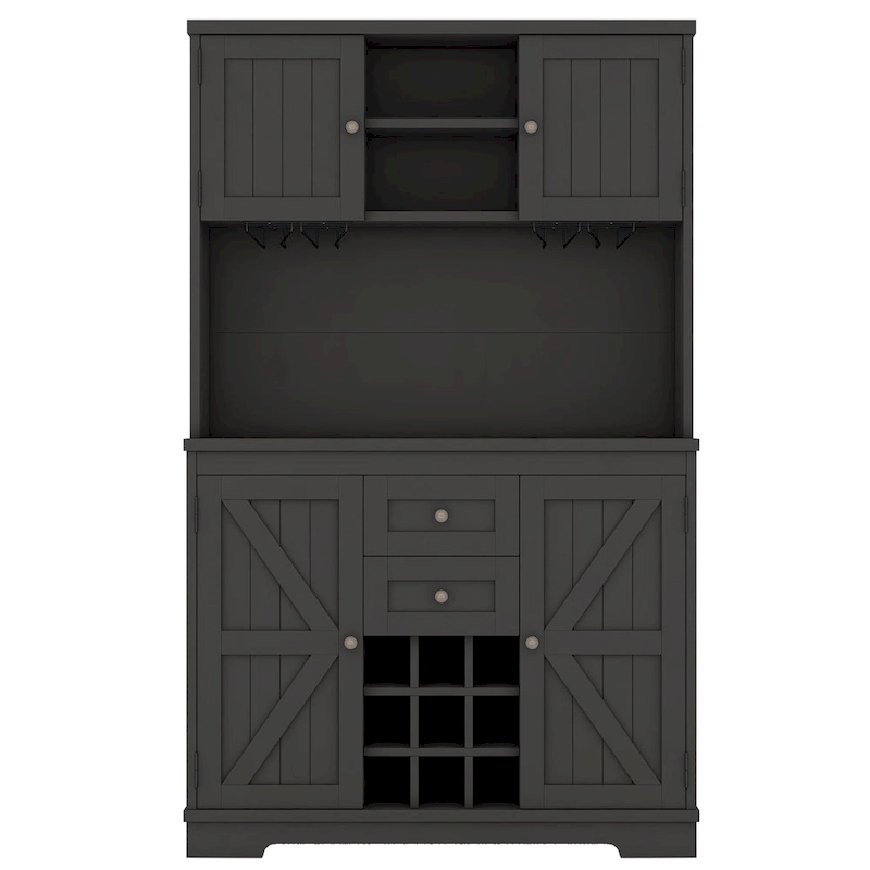 Coffee Bar Cabinet with Drawers, Freestanding Kitchen Pantry with Shelves and Cabinets, Buffet Cabinet with Glass Racks
