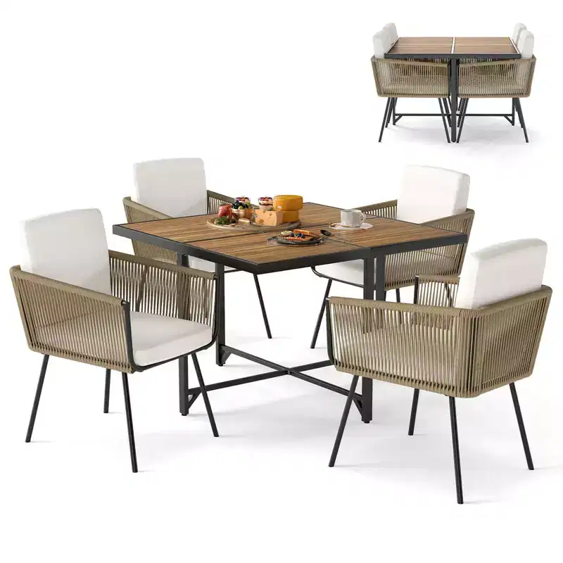 Costway 5 Pieces Patio Dining Set Outdoor Rectangular Table and Chairs Furniture Set
