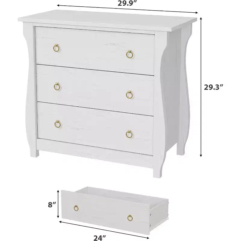 3-Drawer Dresser - Tall Boho Dresser with Curved Legs, Rattan Accents, and Freestanding Storage for Living Room, Bedroom, Entryway, or Balcony