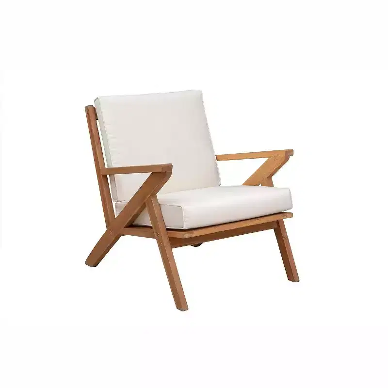 Balkene Home 62969 Oslo Wooden Armchair Cream Colored Cushion Artfully Angled Arms Modern Scandinavian Collection Indoor Outdoor Furniture