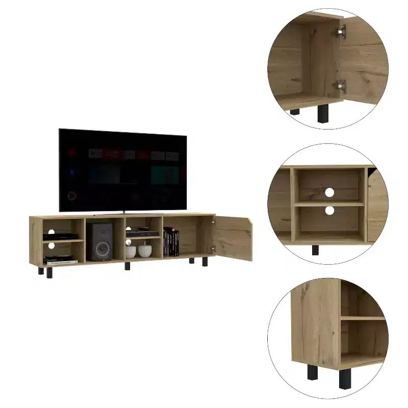 Open Shelves Mobile TV Stand for TVs up to 70", Modern Design - Boahaus