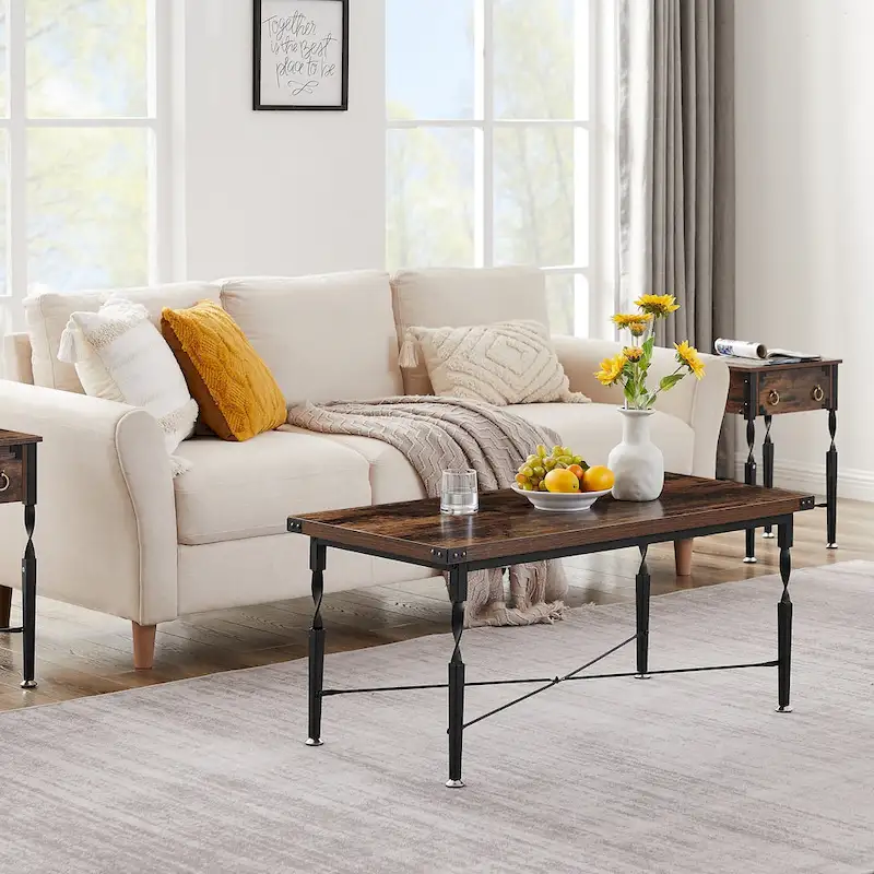 Taomika Nightstands, Coffee Table, Modern Coffee Table Sets, Rustic Brown, Set of 1/2/3