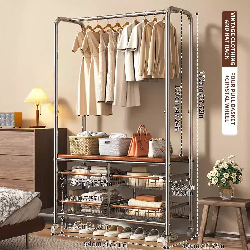 AEELLEEA Heavy Duty Rolling Laundry Cart with Hanging Rack & Storage for Bedroom/Laundry Room