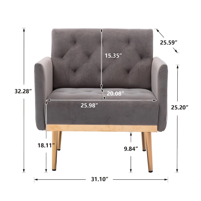 Velvet Upholstered Tufted Accent Chair With Golden feet