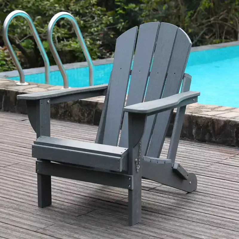 NAYSAYE Folding Adirondack Chair HDPE Patio Chair with Dual Cup Holders and Phone Stand for Backyard Fire Pit, Gray, 31.49*22.04*29.92