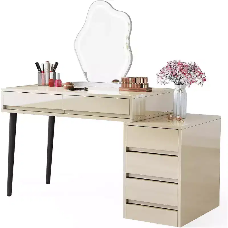 Lantine White Desk with 5 Drawers, Modern Home Office Desk with Storage Drawers and Printer Stand