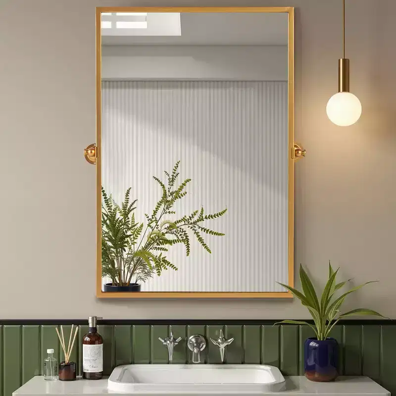 Wrought Iron Right-Angle Rectangular Gold Hardware Hanging Mirror 91x61x4cm
