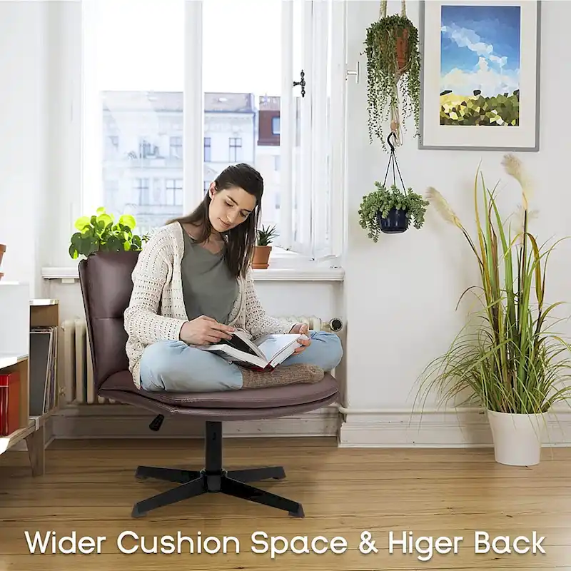 BOSSIN Criss Cross Chair Armless Office Desk Chair No Wheels,PU Leather Padded Modern Swivel Vanity Chair office chair