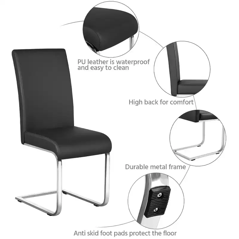 Yaheetech Set of 4 Faux Leather Dining Chairs with Metal Legs